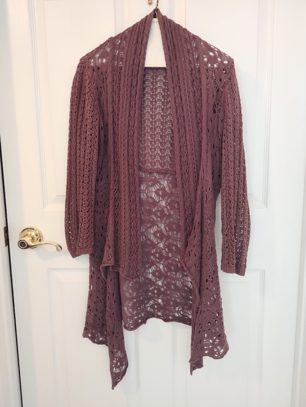 CAbi 100% Cotton Open-Front Crochet Cardigan Duster Hi Lo S